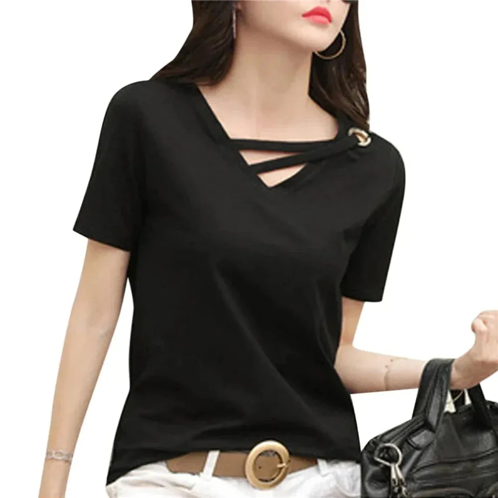 Womens Korean Fashion V Neck Summer Top